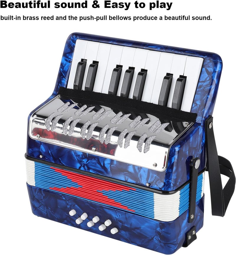 BGMUSER Mini Accordion Instrument 17 keys Accordian with Celluloid Body Strap for Beginners Acordeón (Blue) - Image 4